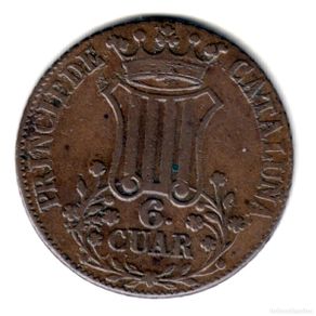 Münzen von Spanien: ESPAÑA 6 cuartos cobre 1838 CATALUÑA - Reina Isabel II